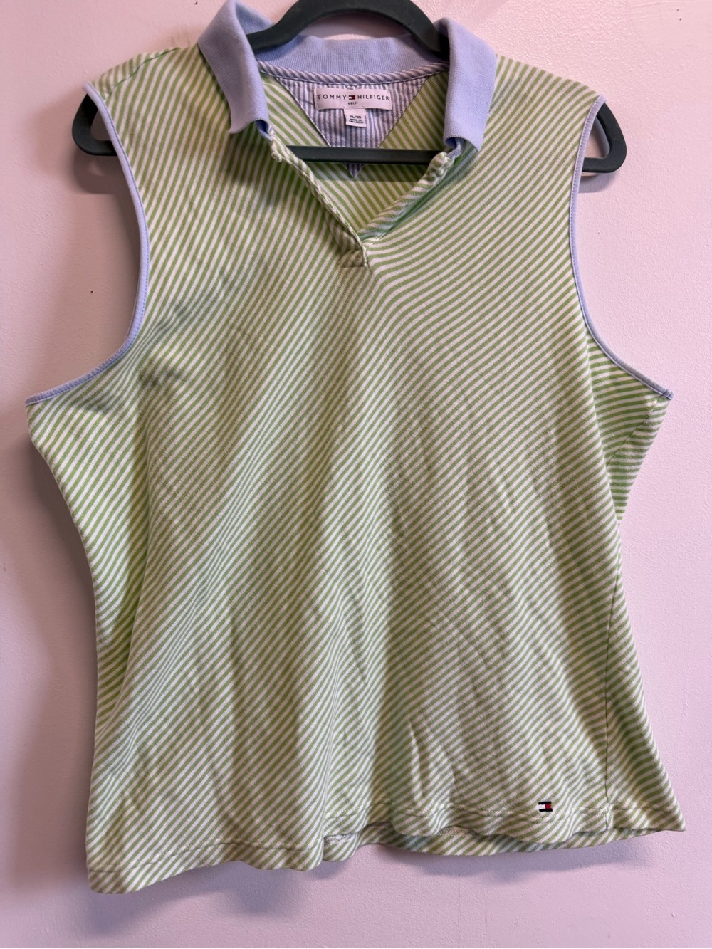 Tommy Hilfiger Light Green Striped Sleeveless Polo Tank size XL